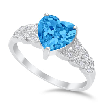 Accent Heart Promise Ring Simulated Blue Topaz Cubic Zirconia 925 Sterling Silver
